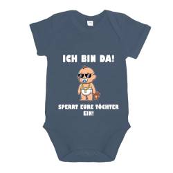 LIEBTASTISCH - Ich bin da! Sperrt eure Töchter ein! - Baby body kurzarm - Strampler - mit Druckknöpfen - Jungen - 100% Bio Baumwolle (Navy, 0-3 Monate) von LIEBTASTISCH