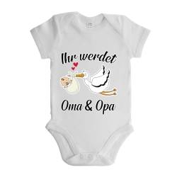 LIEBTASTISCH - Ihr werdet Oma & Opa Babyanzug - Eine süße Überraschung für die stolzen Großeltern | Baby Body Suit bequem mit emotionaler Botschaft - 100% Bio Baumwolle (Weiss, 3-6 Monate) von LIEBTASTISCH