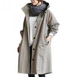 LIEIKIC Damen Windbreaker lang Elegant Langarm Jacke mit Kapuze Übergangsjacke Atmungsaktiv Parka Leichte Herbst Mantel von LIEIKIC