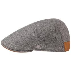 LIERYS Daniel Virgin Wool Flatcap mit Lederakzenten Damen/Herren - Handgefertigte Schiebermütze aus Italien - Melierte Schirmmütze aus 100% Schurwolle - Herbst/Winter grau-meliert 56 cm von LIERYS