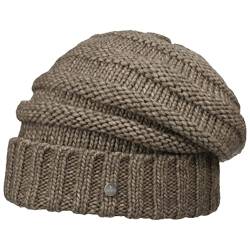 LIERYS Long Beanie Strickmütze Damen/Herren - Wintermütze mit Alpakawolle - Made in Germany - Herbst/Winter - Oversize-Mütze mit Strickmuster - Wollmütze Taupe One Size von LIERYS