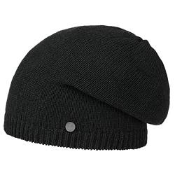 LIERYS Merino Kaschmir Long Beanie Damen/Herren - One Size (54-59 cm) - Mütze mit Merinowolle und Kaschmir - Strickmütze Made in Germany - Wollmütze Herbst/Winter schwarz One Size von LIERYS