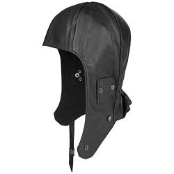 LIERYS Nappaleder Cabriohaube Damen/Herren - Fliegermütze aus Lamm-Nappaleder - Ledermütze mit Futter aus Baumwolle - Cabriomütze mit Kinnverschluss - Lederhaube Sommer/Winter schwarz XL (60-61 cm) von LIERYS