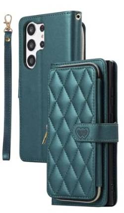 Lange Lanyard-Flip-Leder-Handyhülle für Samsung Galaxy S23 Ultra S22 Plus S21 FE S20 S10 S9 S8 Reißverschluss-Brieftaschen-Kartenhülle, grün, (für Samsung Note 20) von LIFEKA