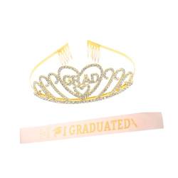 LIFKOME 1 Satz Graduierungs-schultergurte Absolvent Tiara Schwarze Haarbänder Gürtelanhänger Grad Gastgeschenke Prinzessin Dekor Brautkrone Kleidung Rosa Satinstoff Schminkset Brautjungfer von LIFKOME