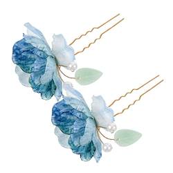 LIFKOME 2 Stück blaue Blumenhaargabel Stirnband Blumenkopfschmuck für Frauen blaues Stirnband Braut Hochzeit Haarnadel Brautblumen-Haarschmuck Hochzeits-Haarspange Haarperlen Süss von LIFKOME