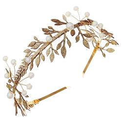 LIFKOME Blattgold Stirnband Brautjungfern Haarschmuck Braut Haarschmuck Perlen Stirnband Hochzeits Kopfschmuck Für Die Braut Hochzeits Tiara Blatt Kopfschmuck Für Frauen Hochzeits von LIFKOME