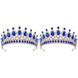 LIFKOME Strass-Krone 2 Stück Diademe Und Kronen Für Frauen Tiara Festzug Abschlussball Krone Hochzeit Braut-Tiara Für Geburtstag Cosplay Party Feier Blau von LIFKOME