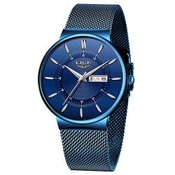 LIGE Herren Uhren Minimalistischen Wasserdicht Männer Armbanduhr Mode Elegant Geschäft Blau Quarz Herrenuhr für Mann mit Edelstahl Mesh Minimalistische Quartz Edelstahl Armbanduhren, LG-9949 von LIGE