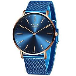 LIGE Herren Uhren Ultradünn Luxus Gold Blau Uhren Herren Mode Sport Analog Quarz Uhren von LIGE