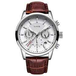 LIGE Uhr Herren Chronograph Sport Wasserdichter Analoger Quarz Edelstahl Lederuhr Klassische Business Casual Schwarzem Zifferblatt Armbanduhr von LIGE