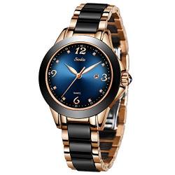 LIGE Uhren Frauen Damen Luxus Mode Wasserdicht Datum Kalender Armbanduhr Einfache Casual Analoguhren für Damen mit schwarzer Edelstahl Uhr von LIGE