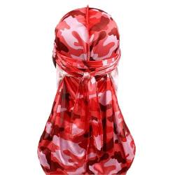 Mode Camo Herren Seidige Durags Turban Druck Männer Seide Durag Kopfbedeckung Bandans Stirnband Haarschmuck Piratenhut Wellen Lumpen,Rot,Diese Größe Passt Jedem von LIGHBIB