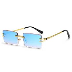 LIGOES Randlose Rechteckige Sonnenbrille Grün Blau Spiegelglas Sonnenbrille Damen Uv400 Retro Herren Getönte Shades (blaue Spiegellinse) von LIGOES