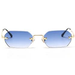 LIGOES männer rechteckig sonnenbrille rahmenlose sonnenbrille randlos achteckig kleine brillen frauen metall gold polygon blau braun uv400 (gold with blue) von LIGOES