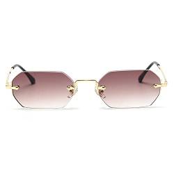 LIGOES männer rechteckig sonnenbrille rahmenlose sonnenbrille randlos achteckig kleine brillen frauen metall gold polygon blau braun uv400 (gold with brown) von LIGOES