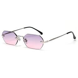 LIGOES männer rechteckig sonnenbrille rahmenlose sonnenbrille randlos achteckig kleine brillen frauen metall gold polygon blau braun uv400 (gray pink lens) von LIGOES