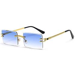 Randlose Rechteckige Sonnenbrille Grün Blau Spiegelglas Sonnenbrille Damen Uv400 Retro Herren Getönte Shades (klare blaue Linse) von LIGOES