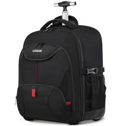 18.4 Zoll Laptop Trolley Rucksack Business Rolling Reiserucksack mit Rollen Handgepäck Groß Rucksack Laptoptasche Rollkoffer für Herren Damen Wasserdichte Aktenkoffer für Reisen/Männer/Frauen-Schwarz von LIGSAN