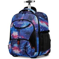 Schulranzen mit Rollen Schultrolley Laptoptasche 17.3 Zoll Laptop Rucksack mit Rollen für Studenten Männer Frauen Wasserdicht Reiserucksack Trolley mit Rucksackfunktion Handgepäck, Galaxie-Blau von LIGSAN