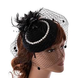 Damen Fascinator Stirnband Cocktail Stirnband Fascinator Schleier Netzstoff Feder Fascinator Tea Party Fascinator Pillbox Cocktail Party Feder Stirnband von LIGSLN