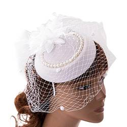 Damen Fascinator Stirnband Cocktail Stirnband Fascinator Schleier Netzstoff Feder Fascinator Tea Party Fascinator Pillbox Cocktail Party Feder Stirnband von LIGSLN