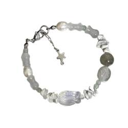 LIGSLN Buntes Perlenarmband, einzigartiges graues und weißes Perlenarmband, verstellbares Armband, modisches Handgelenk-Schmuck-Accessoire, 18 cm, Kein Edelstein von LIGSLN