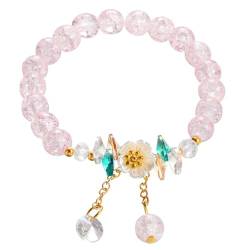 LIGSLN Stilvolles Blumen-Armband für Damen, elastisches Seil-Armband, süße Blumen-Armband, bunte Perlen, Handkette, Handgelenkschmuck, 15 cm, Kein Edelstein von LIGSLN