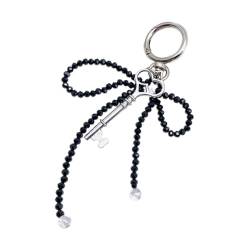 LIGSLN Stylisches Schlüsselband mit Perlen und Schleife, für Handy, Schlüsselanhänger, Taschenzubehör, 14.7cm, Kein Edelstein von LIGSLN