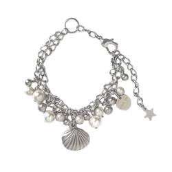 LIGSLN Verstellbares Perlenarmband, stilvoller Muschelanhänger, Handkette, elegante Perlen, Armreif, Schmuckornament für Frauen, 19+8cm, Kein Edelstein von LIGSLN