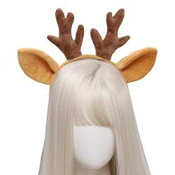 Plüsch-Hirschohren, Stirnbänder, pelziges Rehkitz, Horn, Kopfbedeckung, Geweih, Haarreif für Weihnachten, Kopfschmuck, Party, Haarbänder von LIGSLN