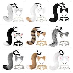 Plüsch-Katzenohren-Haarbänder, Tierschwanz, Choker-Set, Halskette, Haarbänder für Halloween, Cosplay, Party, Haarschmuck von LIGSLN