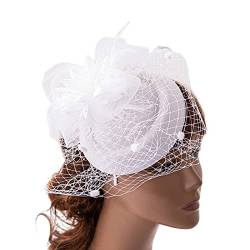 Tea Party Fascinator Damen Fascinator Stirnband Schleier Feder Fascinator Pillbox Cocktail Schleier Mesh Damen Fascinator Mit Schleier von LIGSLN