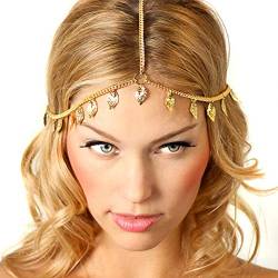 Vintage-Metalllegierung für Kopfkette, Bohemia-Stirnband für Damen und Mädchen, goldfarbene Blätter, Haarspangen von LIGSLN