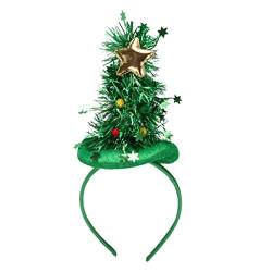 Weihnachtsbaum-Stirnband, Weihnachtsmannmütze, Haarreif, elastisch, glitzernd, leuchtender Urlaubsparty-Kopfschmuck von LIGSLN