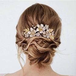 LIHELEI Blumen Haarschmuck Hochzeit, Bräute Hochzeits Haardraht, Haaraccessoire mit Flower, Hochzeit Brautschmuck, Haarreif für Damen- Gold von LIHELEI