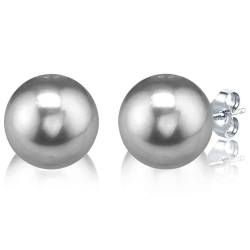 LIHELEI Perlen Ohrstecker Damen, Perlen Ohrringe 925 Sterling Silber 12mm Button Weiß Süßwasser Perlen Ohrstecker Geschenk für Damen - Silbergraue Perle von LIHELEI