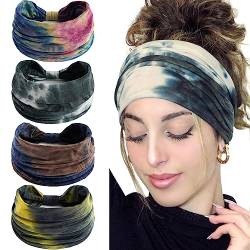 LIHELEI Stirnband Damen Breite, Boho Knot Haarband Krawatte Farbstoff Stirnband für Damen Yoga Sport Haarbänder, Elastische Haarschmuck Turbane-4 Stück von LIHELEI