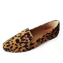 LIHUAMAO Wildleder-Loafers für Damen, flache Schuhe, Slipper, Freizeitschuhe, bequem, weich, Leopard, 37 EU von LIHUAMAO