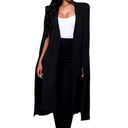 Damen Solide Cape-Ärmel Cardigan Jacke Trench-Büro-Outwear Langer Umhang Mantel Übergröße Herbstjacken für Damen, Schwarz , 50 von LIJCC