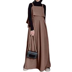 Solides Strapskleid für Damen, muslimisches Kleid, Übergröße, locker, legeres Maxikleid, ärmellos, Rüschensaum, muslimische tägliche Kleidung, coffee, 50 von LIJX