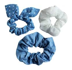 LIKERY 'StoneWashed' Scrunchies | Haargummis und Armbänder | Jeans-Scrunchie | Blaue Zopfgummis | Netz-Haarband von LIKERY