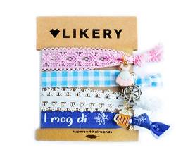 Supersofte Haargummis | Oktoberfest Armband | Geschenke für Frauen Kinder Mädchen | Trachten Armbänder mit 4 süßen Anhängern | Farbe: Rosa, Weiß, Blau (I mog di) von LIKERY