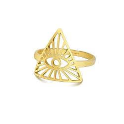 LIKGREAT Allsehendes Auge Ring Altägyptische Auge der Vorsehung Ringe Ägypten Auge Gottes Einstellbarer Ring Glücks Amulett Schutz Edelstahl-Schmuck für Männer Frauen (Gold) von LIKGREAT