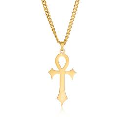 LIKGREAT Ankh Halskette Antike Ägyptische Kreuz Anhänger Halsketten Ägypten Ankh Corss Charm Glück Amulett Schutz Edelstahl Schmuck für Männer Frauen (g) von LIKGREAT