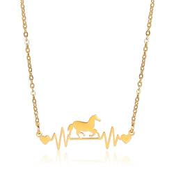 LIKGREAT Halskette mit Pferdeanhänger und Herz-Anhänger, für Pferde, Freundschaft, Edelstahl, Geschenk für Mädchen, Frauen, Geburtstag, Jahrestag (Gold) von LIKGREAT
