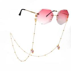 LIKGREAT Maskenkette Brillenkette Perlen Brillenkette Halter Strap Obst Sonnenbrille Kette Gold Brillenkette Lanyard Brillenband Halskette für Frauen Brillenhalter (Einhorn) von LIKGREAT