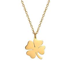 LIKGREAT Vierblättrige Kleeblatt Anhänger Halskette Saint Patrick's Day Halsketten Herzförmiger Kleeblatt Charme Irisches Glücks Amulett Edelstahlschmuck Geschenke für Frauen Mädchen (Gold) von LIKGREAT