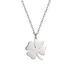 LIKGREAT Vierblättrige Kleeblatt Anhänger Halskette Saint Patrick's Day Halsketten Herzförmiger Kleeblatt Charme Irisches Glücks Amulett Edelstahlschmuck Geschenke für Frauen Mädchen (Silber) von LIKGREAT