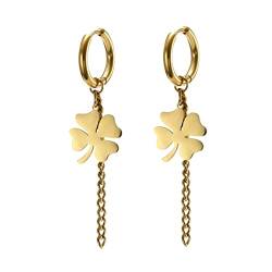 Vierblättrige Klee Ohrringe für Frauen Mädchen Saint Patrick's Day Ohrring Ohrstecker in Herzform Glücksbringer Amulett Edelstahlschmuck Geschenke (1-Gold) von LIKGREAT